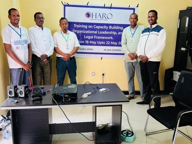 Participants beside the HARO banner at the capacity-building training in Jigjiga, Ethiopia