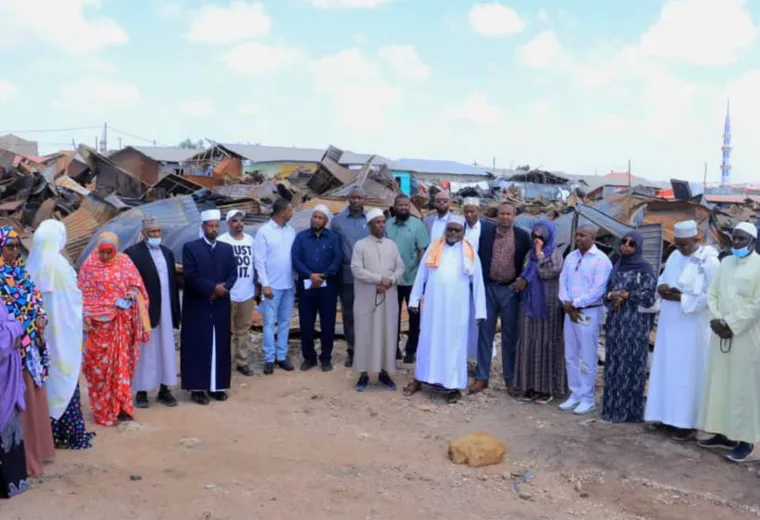 HARO delegation with officials at the site of the Waaheen market fire, Hargeisa, 2022