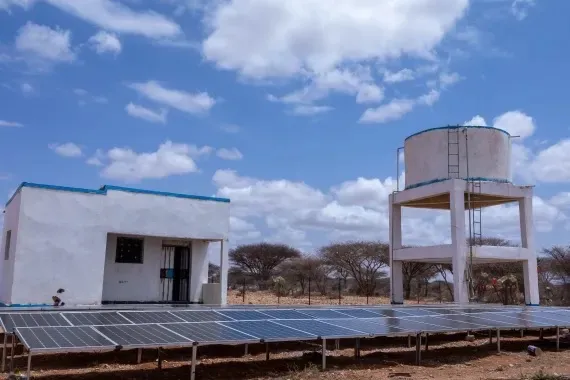 Solar panels powering a HARO water system