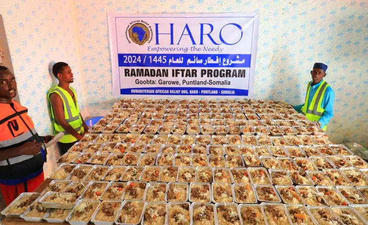 Trays of prepared meals ready to feed people in need through the HARO Ramadan Iftar Program
